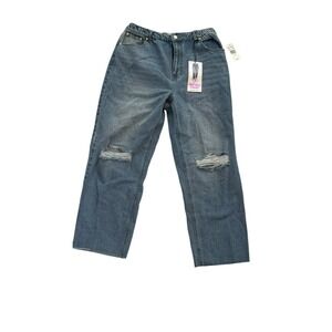 Vanilla Star Cinch Waist Straight Jeans Size 13 Distressed Raw Hem Ankle NWT